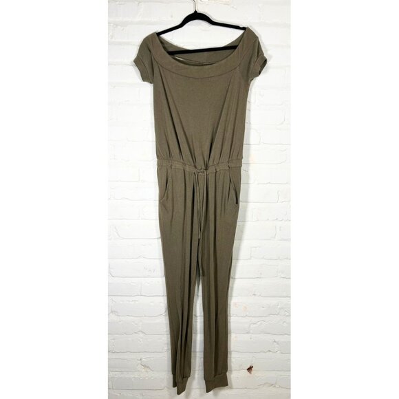 Olive green off-shoulder jumpsuit WITH POCKETS - Picture 4 of 8